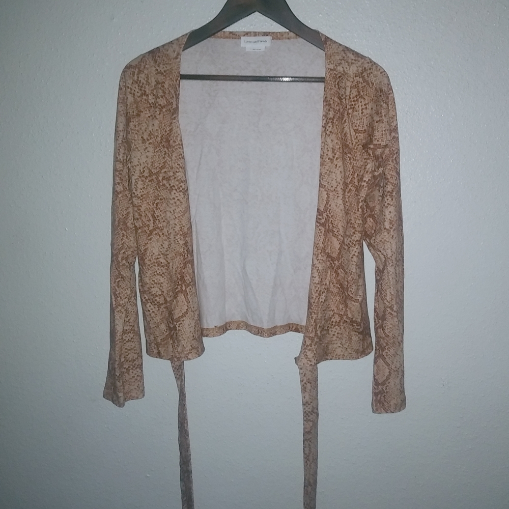 Lovers and Friends S Snake Tan Wrap Top Jumpsuit Look Pants Set 2-Piece - Picture 4 of 13